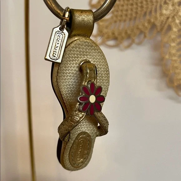 Coach Gold Sandal Keychain with Pink Flower - Picture 2 of 10